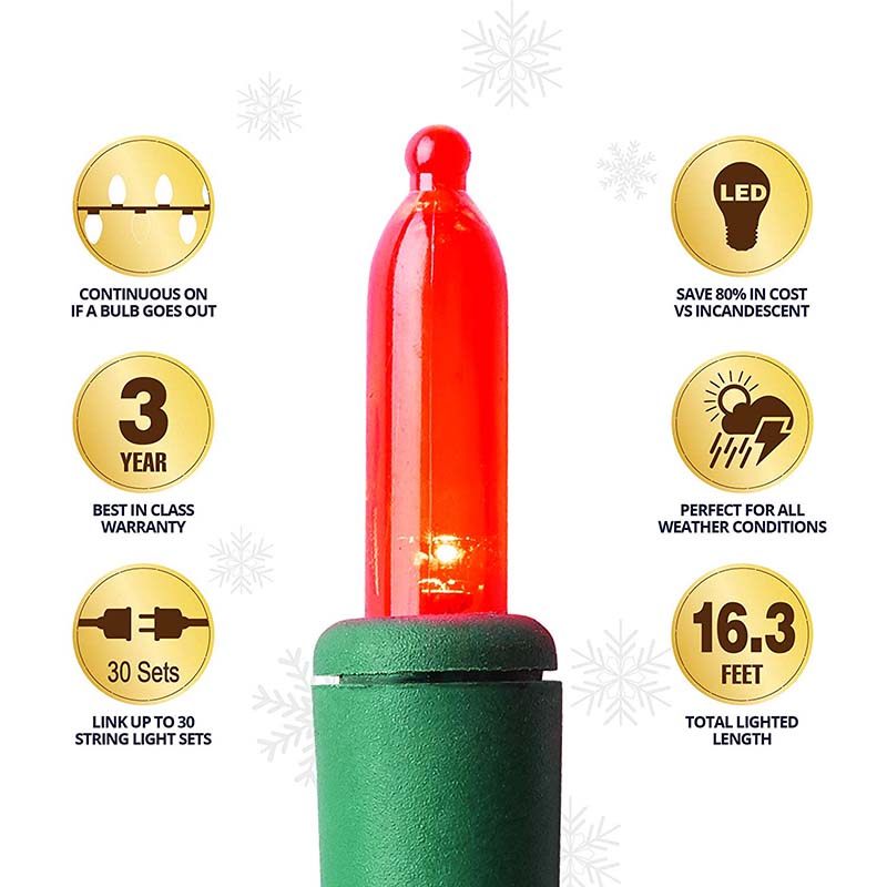 Outdoor/Indoor Christmas Lights HM5 LED Bulbs, 50 LED Lights, Red Outdoor/Indoor Christmas Lights HM5 LED Bulbs, 50 LED Lights, Red